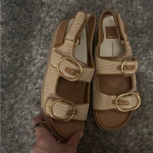 Dolce Vita Cream Tan Woven Buckle Slingback Sandals